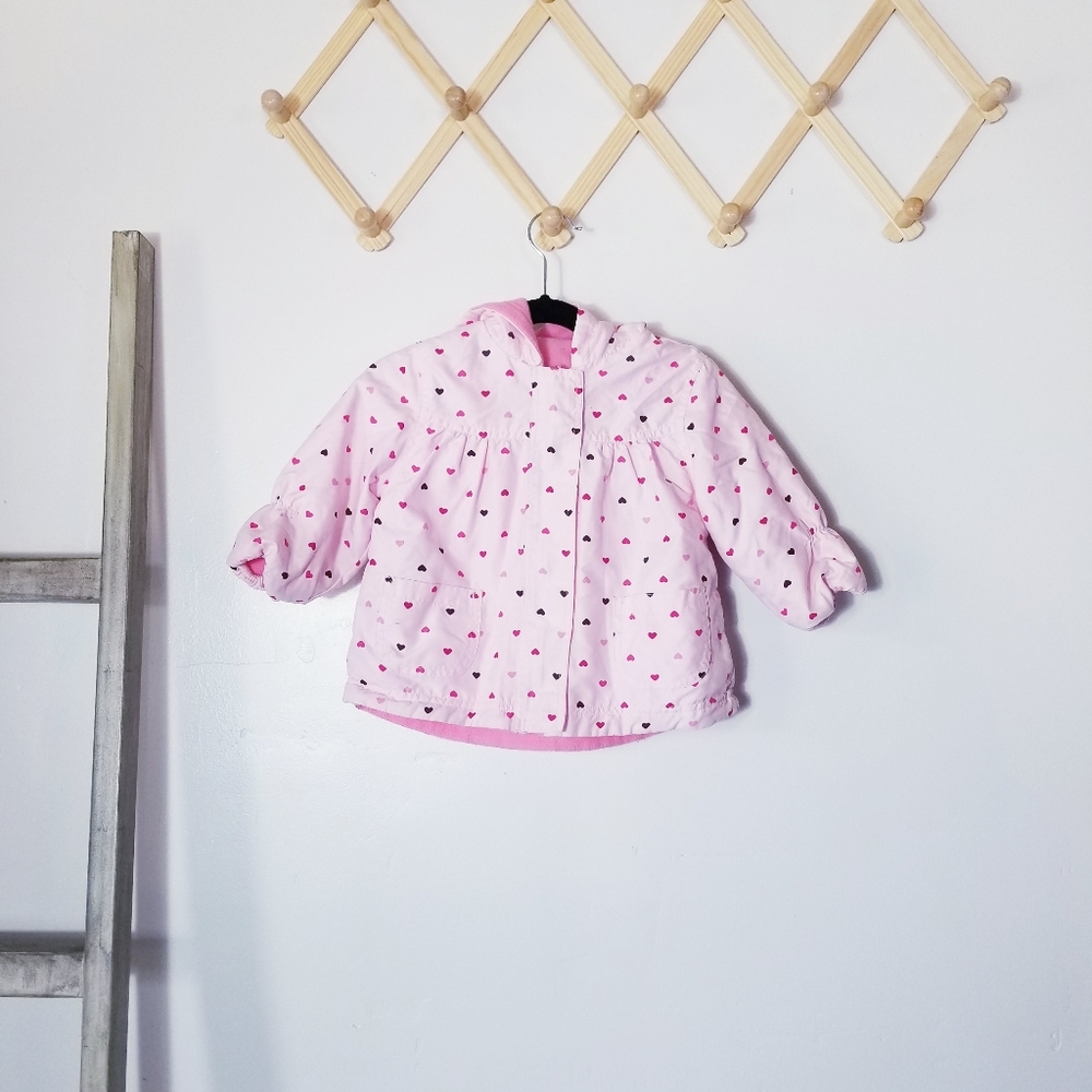 CARTER'S REVERSIBLE PINK HEARTS PINK FLEECE HOODED COAT SIZE 18 MONTHS